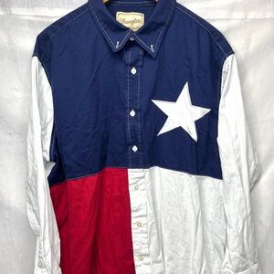 Vtg Wrangler Western Shirt Men’s Size 2XL Red White Blue Star Texas Flag Cowboy